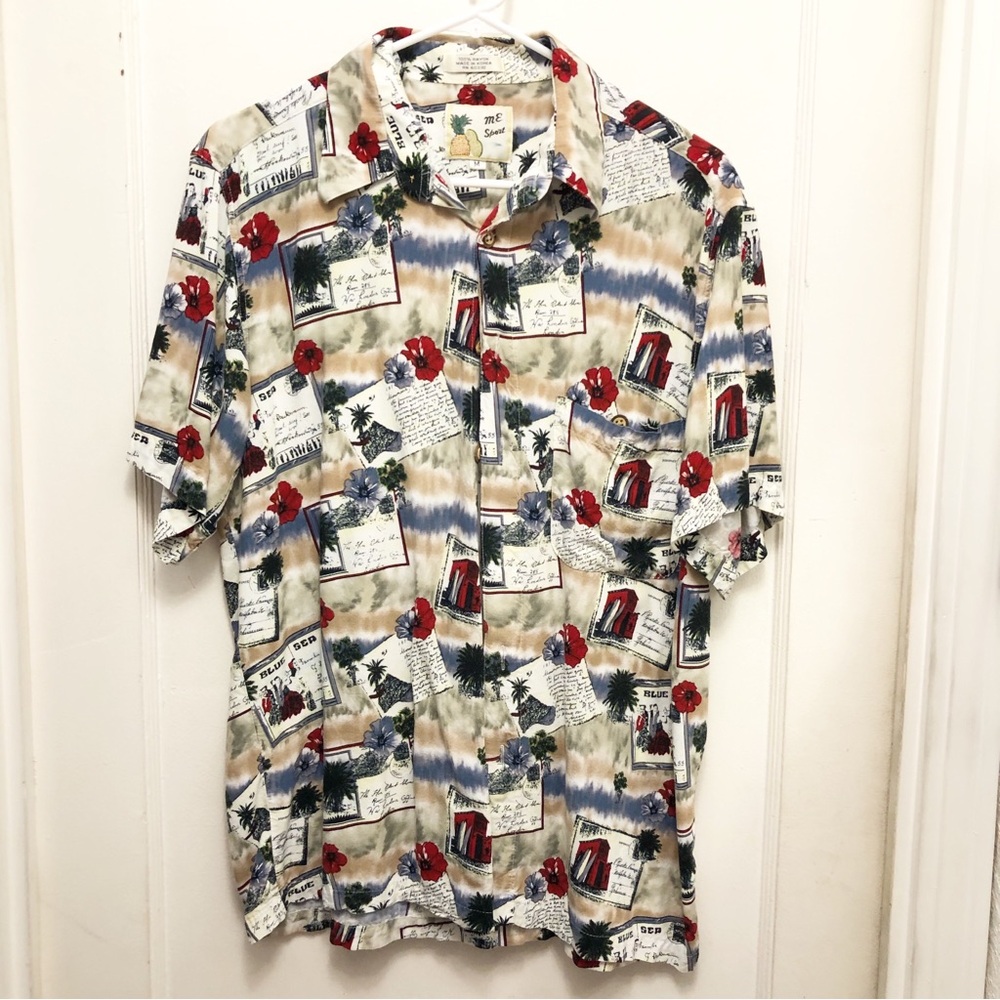 M.E. Sport Hawaiian Shirt Men's Size Medium Wood Buttons